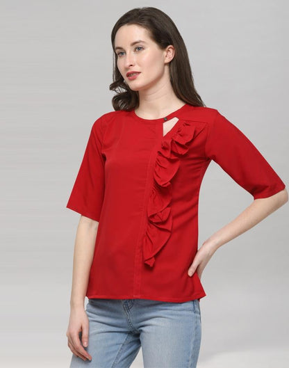 Red Coloured Plain Crepe Top | Sudathi