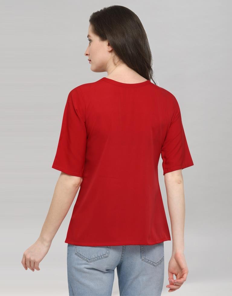 Red Coloured Plain Crepe Top | Sudathi