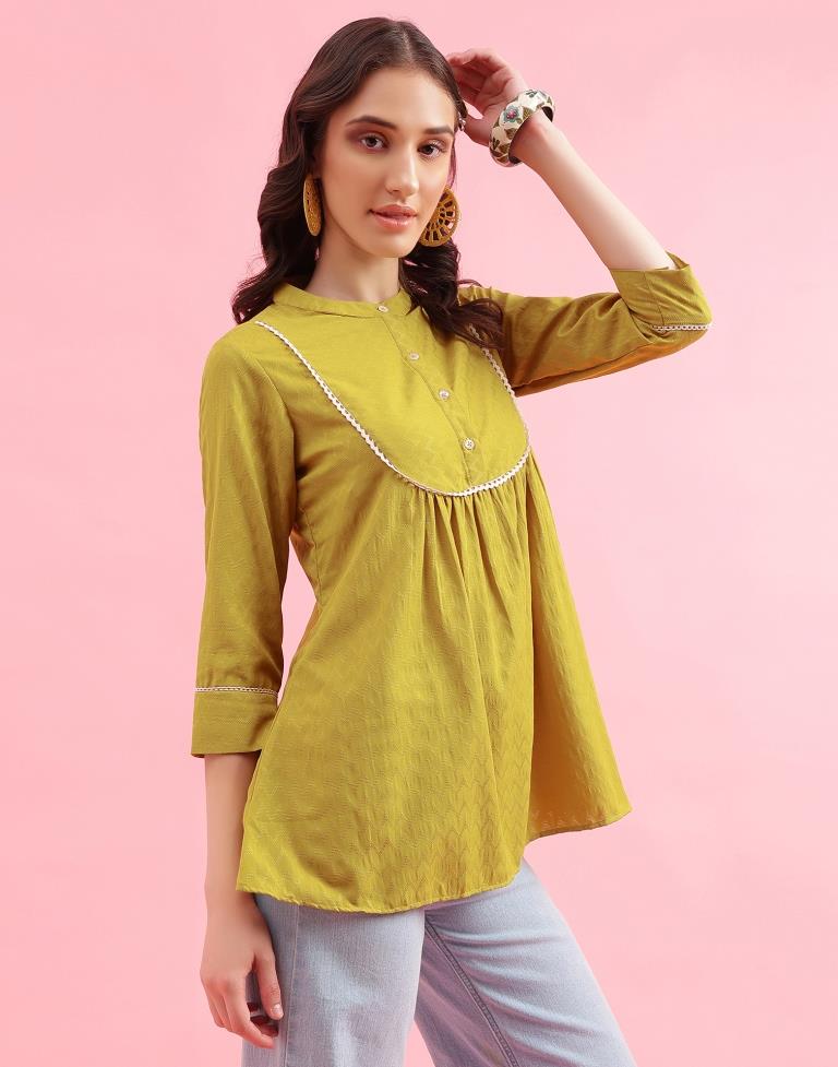 Musterd Yellow Self Woven Tunic Top