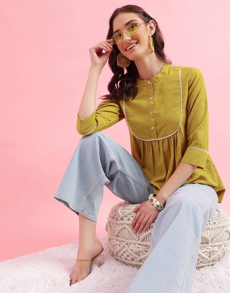 Musterd Yellow Self Woven Tunic Top