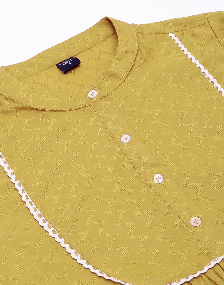 Musterd Yellow Self Woven Tunic Top