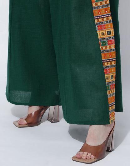 Mustard Printed Cotton A-Line Kurta With Pant