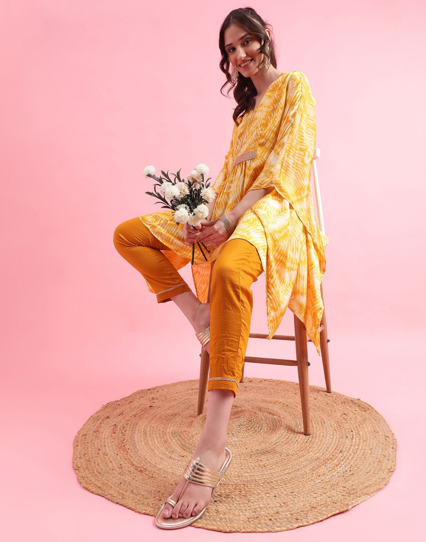 Turmeric Yellow Plain Chinnon Co-ord Set