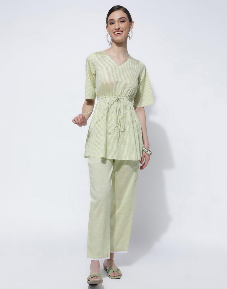 Light Green Weaved Peplum And Palazzo