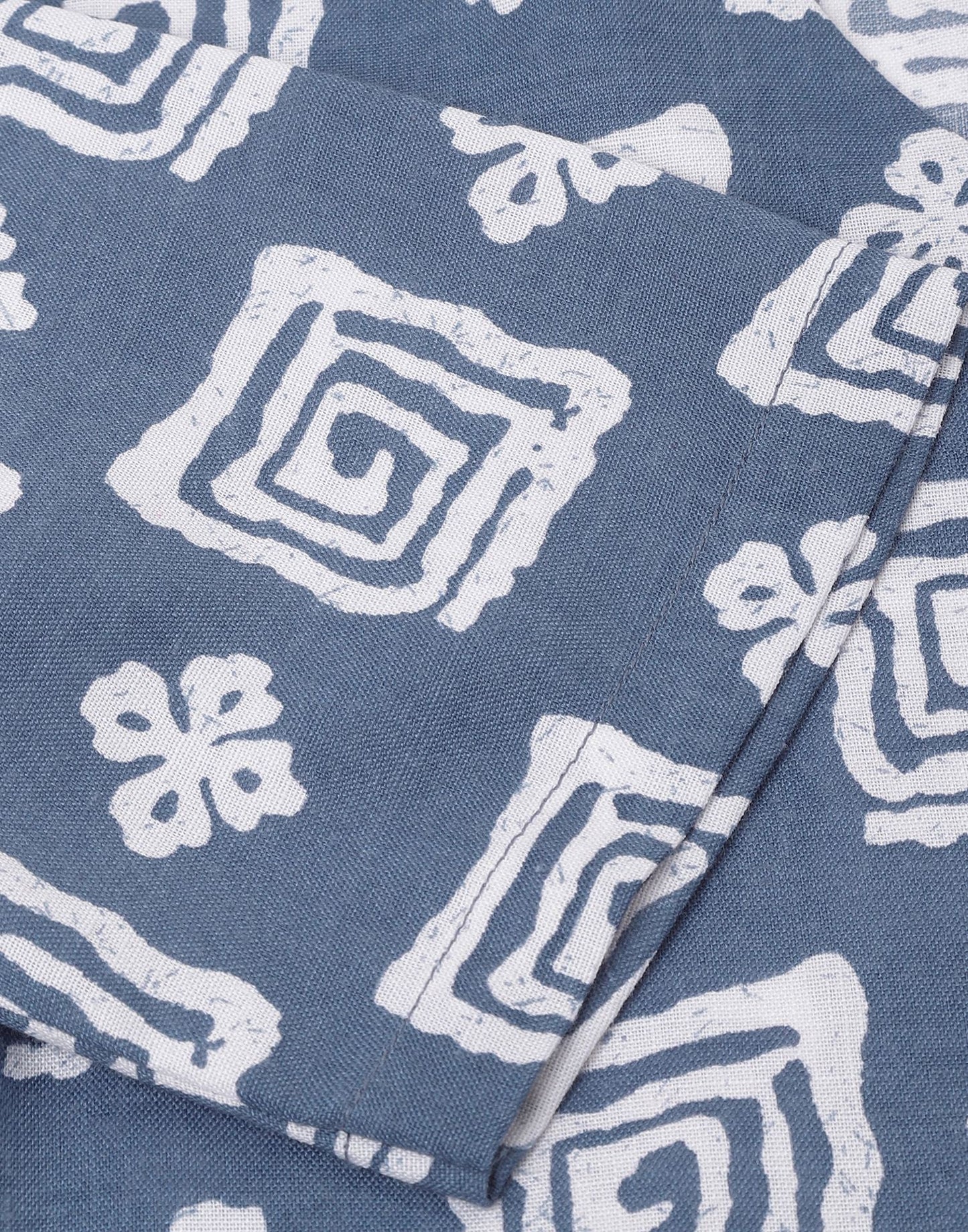 Light Blue Printed Cotton A-Line Kurta