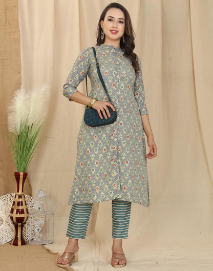 Grey Printed Kurta With Pant