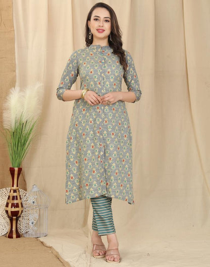 Grey Printed Kurta With Pant