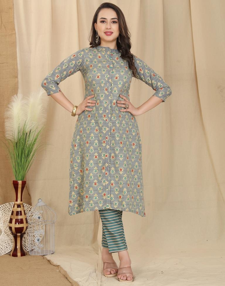 Grey Printed Kurta With Pant