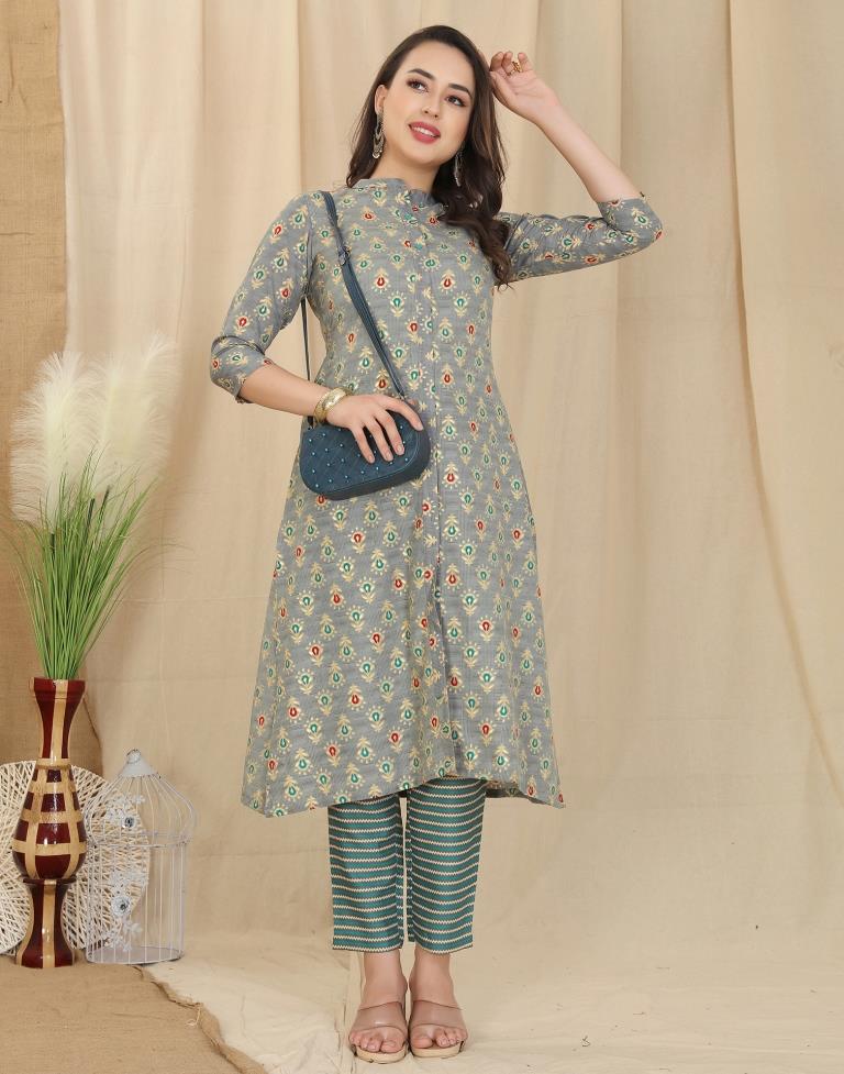 Grey Printed Kurta With Pant