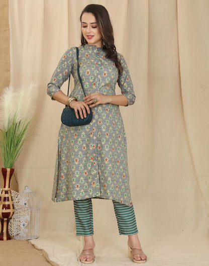 Grey Printed Kurta With Pant