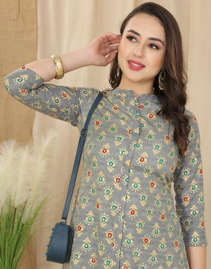 Grey Printed Kurta With Pant