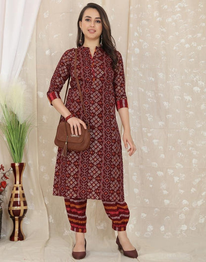 Maroon Printed Kurta With Pant