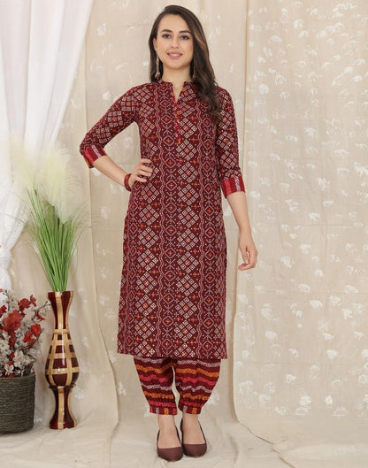 Maroon Printed Kurta With Pant