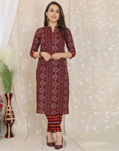 Maroon Printed Kurta With Pant