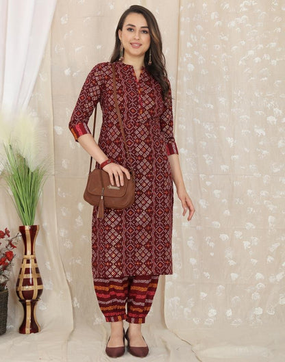 Maroon Printed Kurta With Pant