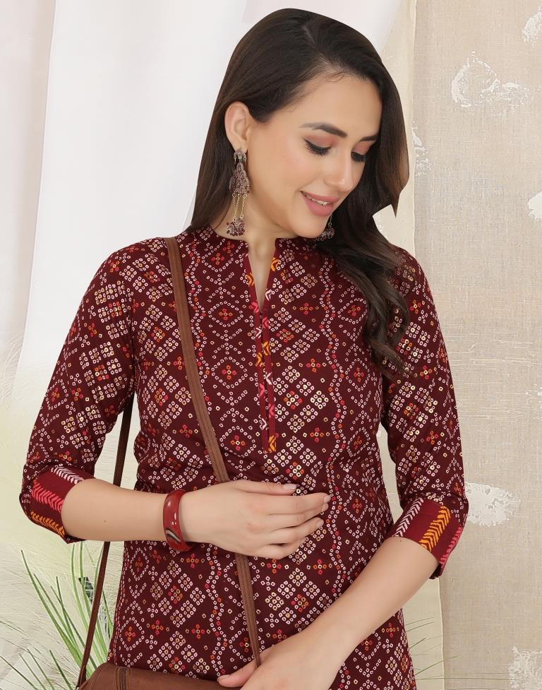 Maroon Printed Kurta With Pant