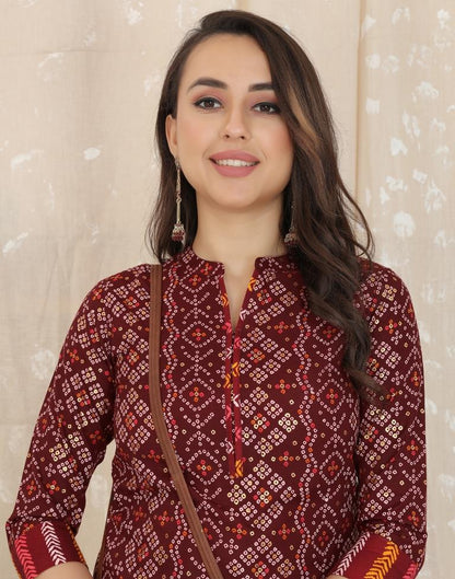 Maroon Printed Kurta With Pant