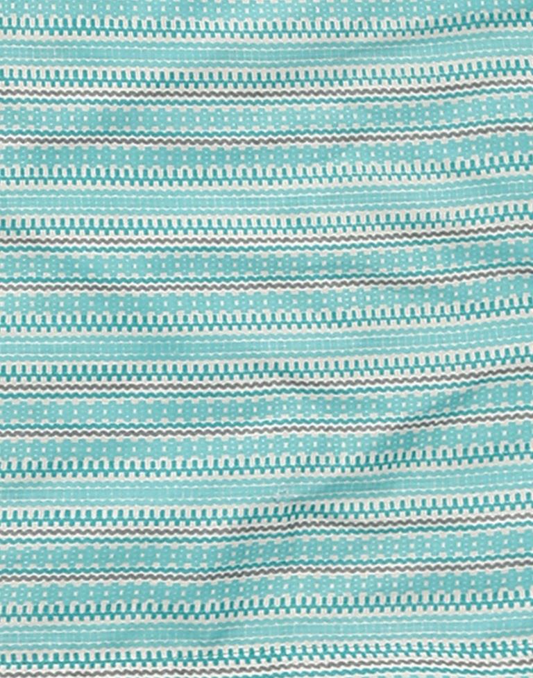 Turquoise Blue Printed Cotton Straight Kurta With Pant