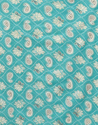Turquoise Blue Printed Cotton Straight Kurta With Pant