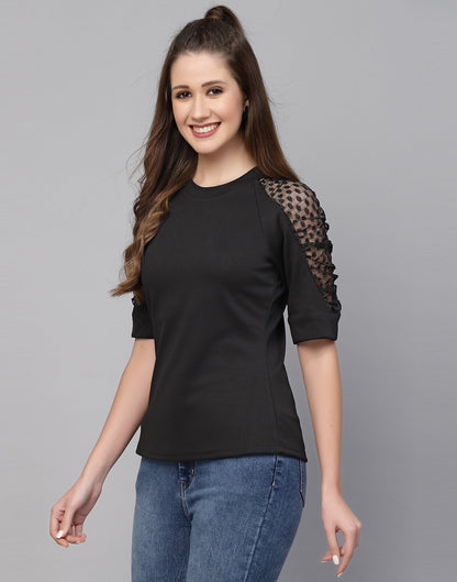 Black Lycra Balloon sleeve self design Top | Sudathi