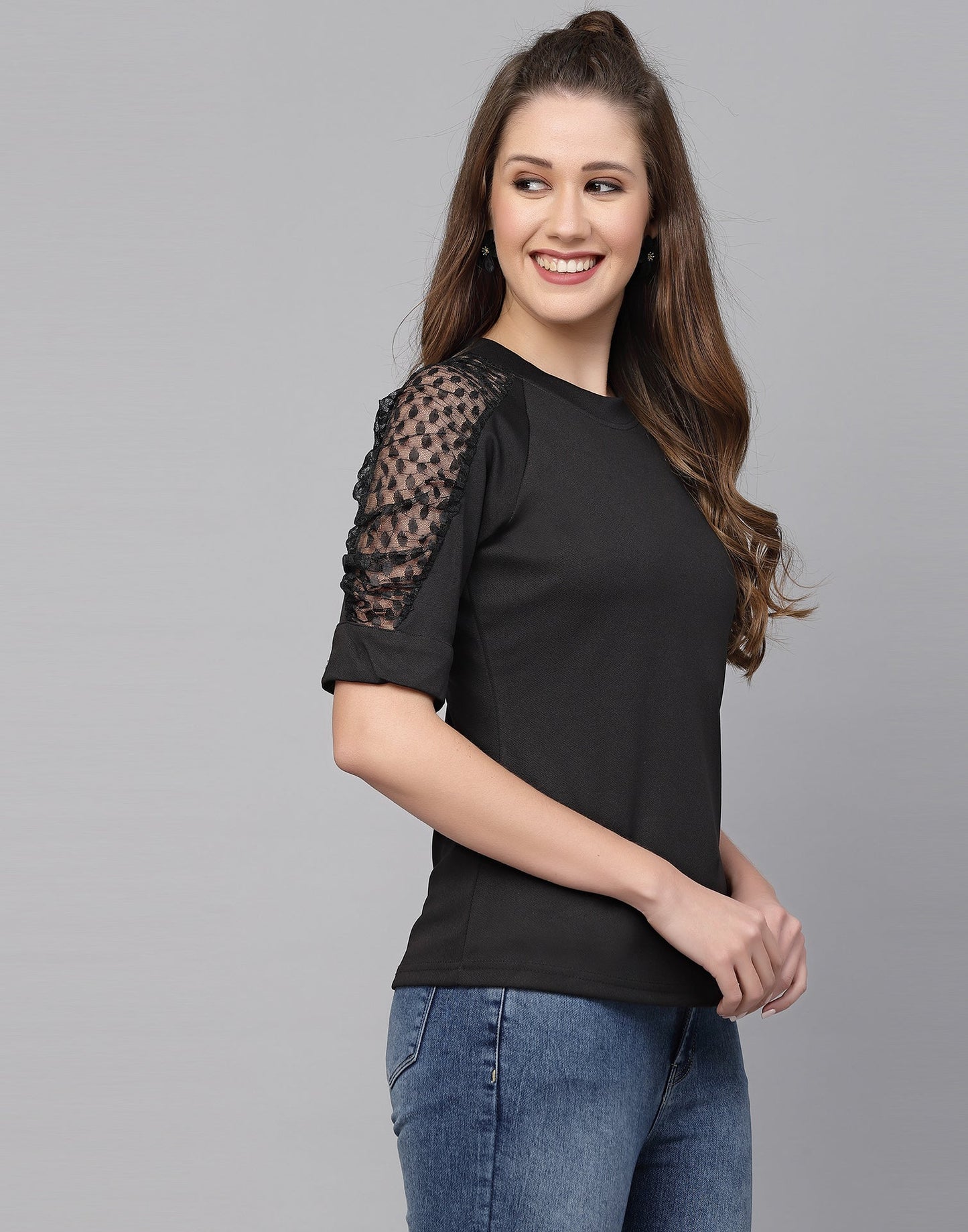 Black Lycra Balloon sleeve self design Top | Sudathi