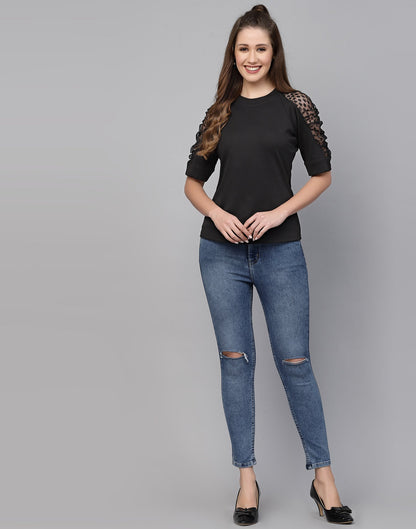 Black Lycra Balloon sleeve self design Top | Sudathi