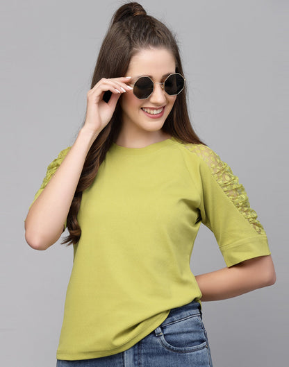 Green Lycra Balloon sleeve self design Top | Sudathi