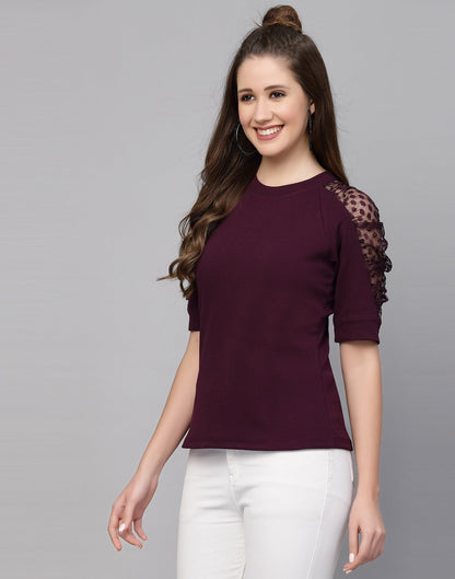 Wine Lycra Balloon sleeve self design Top | Sudathi