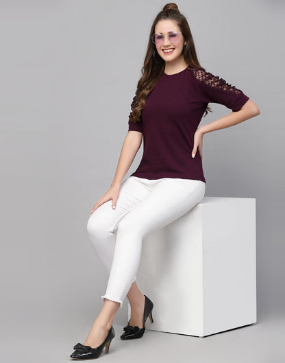 Wine Lycra Balloon sleeve self design Top | Sudathi