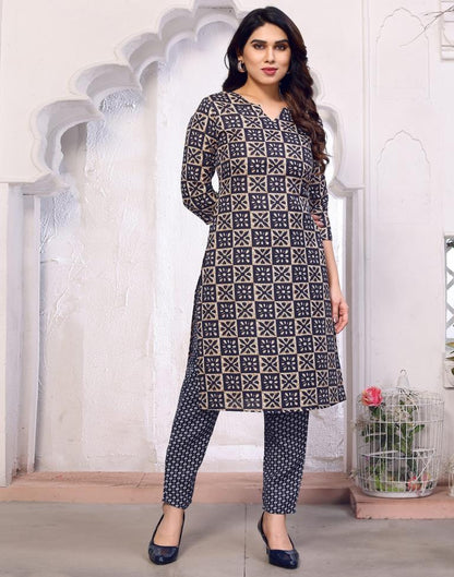 Navy Blue Printed Kurta With Pant