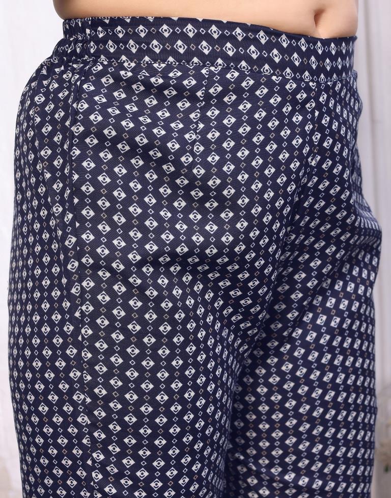 Navy Blue Printed Kurta With Pant