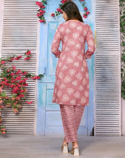 Dusty Pink Printed Kurta With Pant