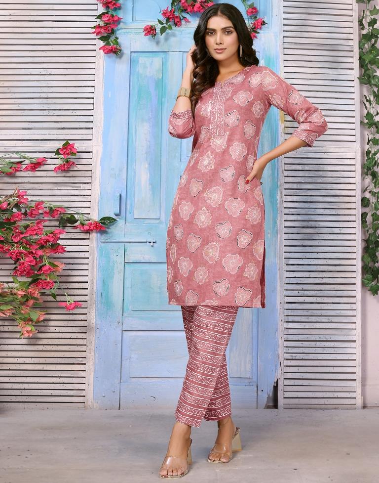 Dusty Pink Printed Kurta With Pant