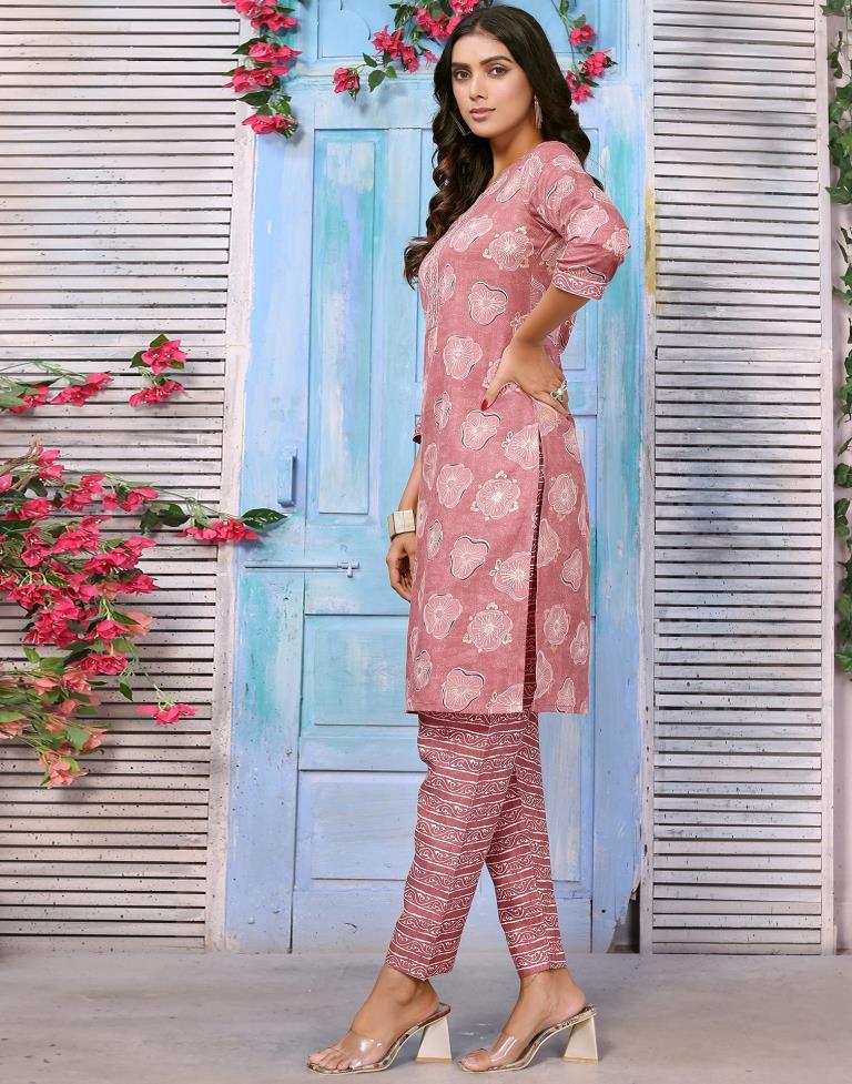 Dusty Pink Printed Kurta With Pant