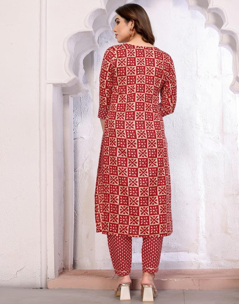 Red Printed Kurta With Pant