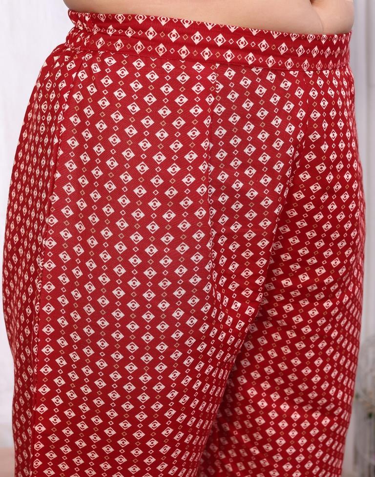 Red Printed Kurta With Pant