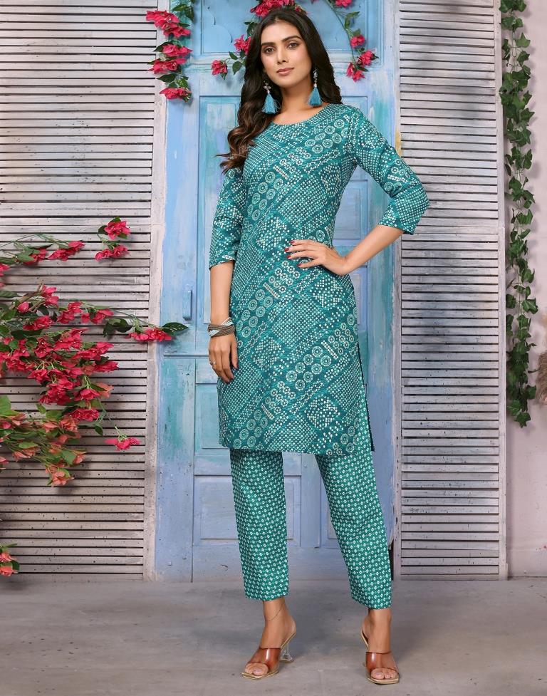 Rama Green Printed Kurta With Pant