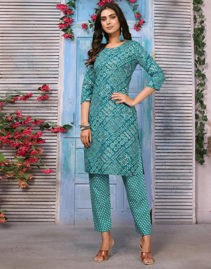 Rama Green Printed Kurta With Pant