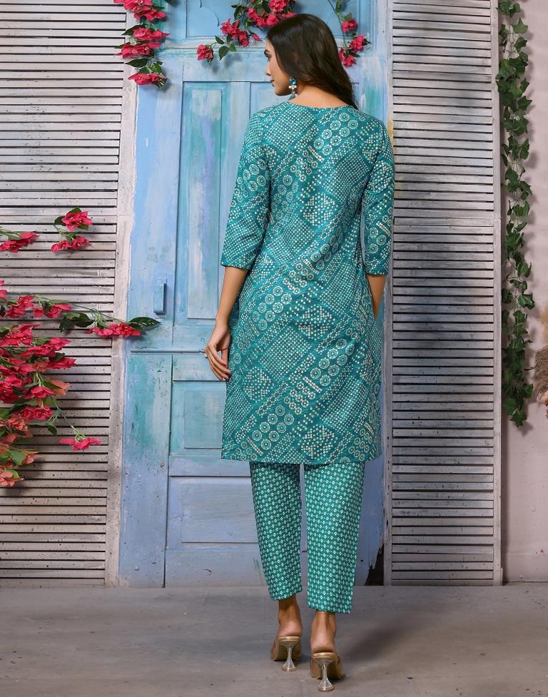 Rama Green Printed Kurta With Pant