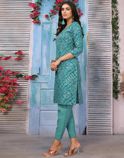 Rama Green Printed Kurta With Pant