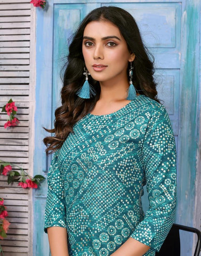 Rama Green Printed Kurta With Pant