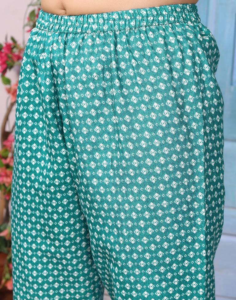 Rama Green Printed Kurta With Pant