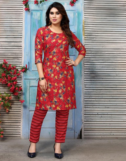 Red Printed Kurta With Pant