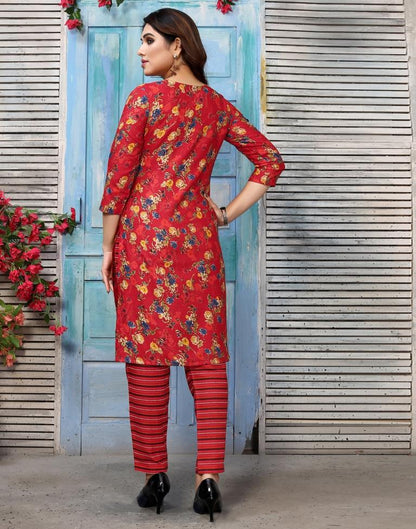 Red Printed Kurta With Pant