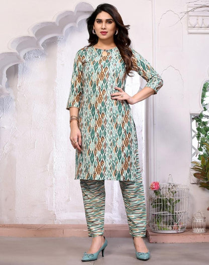 Sea Green Printed Kurta With Pant