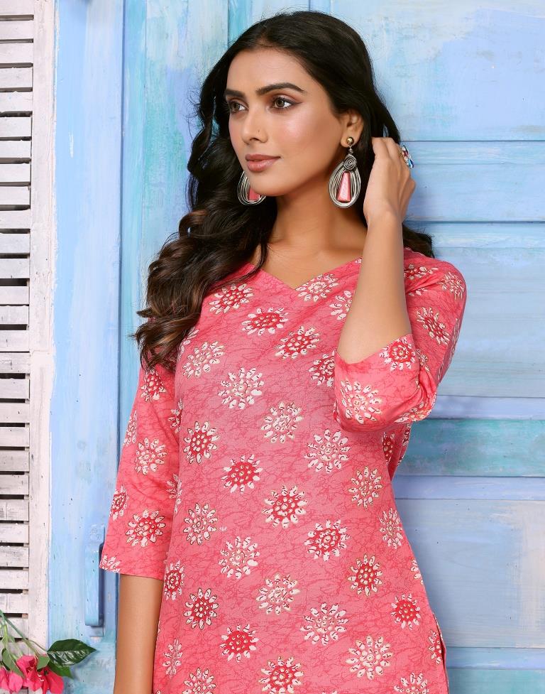 Pink Printed Kurta With Pant