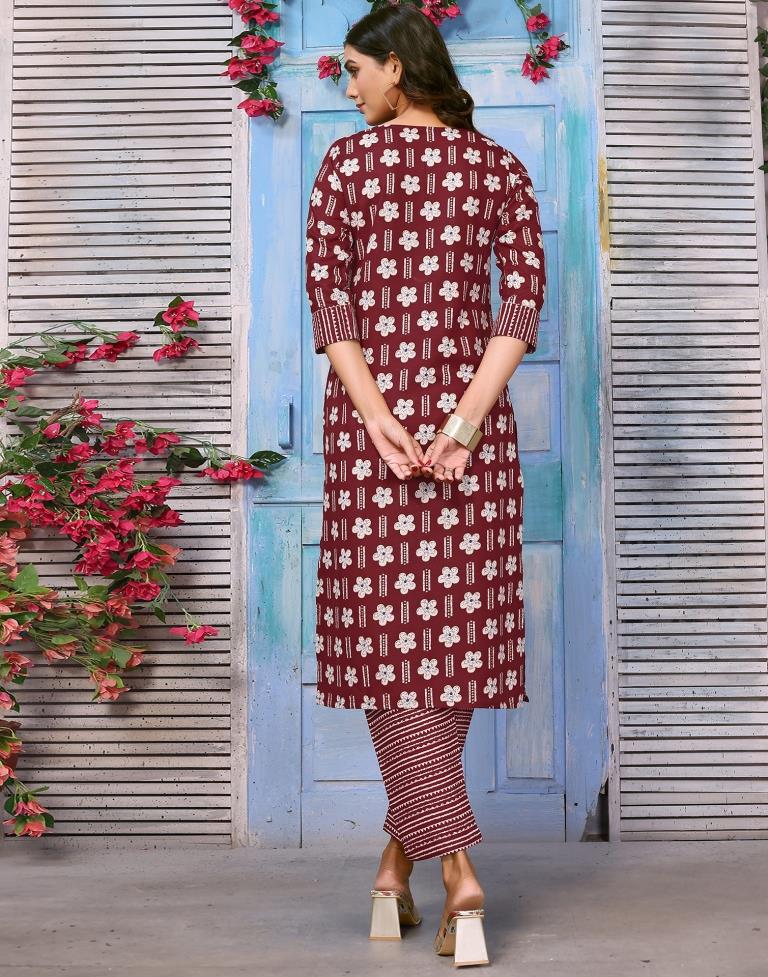 Maroon Printed Kurta With Pant