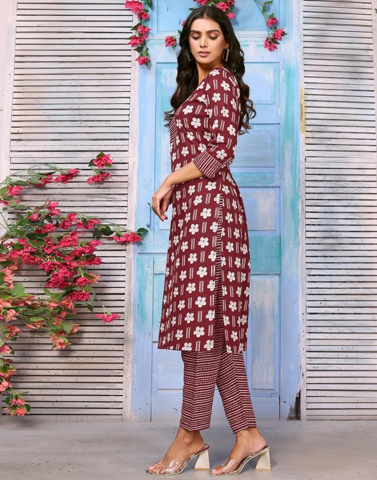 Maroon Printed Kurta With Pant