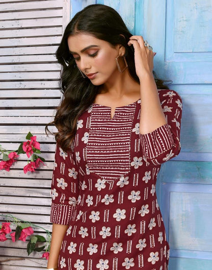 Maroon Printed Kurta With Pant