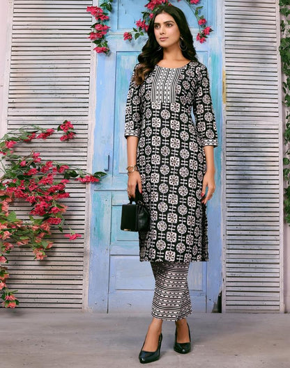 Black Printed Kurta With Pant